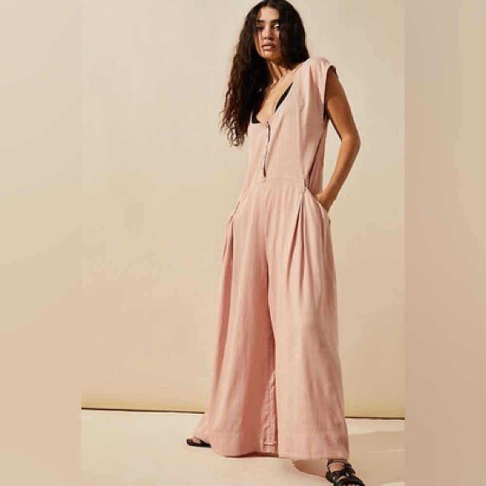 Free People wide leg jumpsuit - light blue/grey